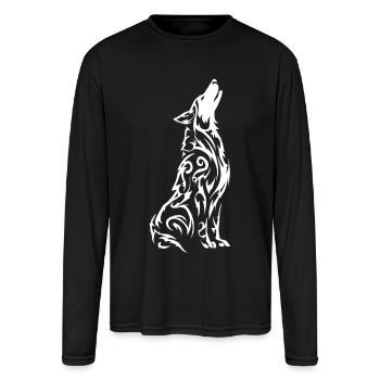 Howling Wolf Tribal Silhouette - Men's Moisture Wicking Performance Long Sleeve T-Shirt - black - Front