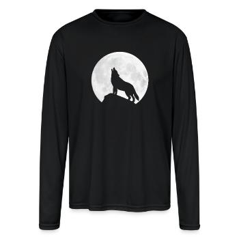 Howling Wolf - Moon - Men's Moisture Wicking Performance Long Sleeve T-Shirt - black - Front
