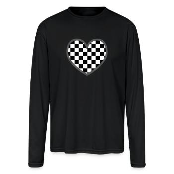 Checkered heart black white Chess - Men's Moisture Wicking Performance Long Sleeve T-Shirt - black - Front