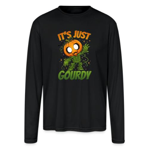 Cute Pumpkin Monster “It’s Just Gourdy” Funny - Men's Moisture Wicking Performance Long Sleeve T-Shirt