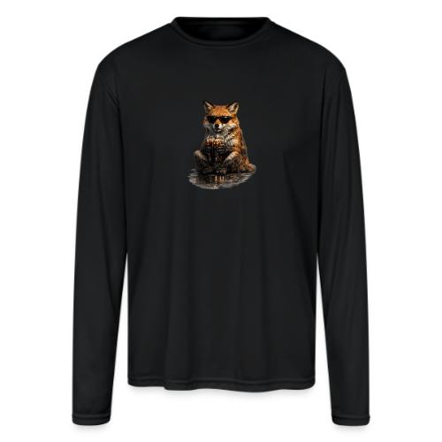 Cool Red Fox Wearing Sunglasses Drinking Coffee - Men's Moisture Wicking Performance Long Sleeve T-Shirt