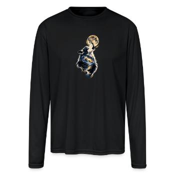 Moonlit Wolf Over Mountain Vista - Men's Moisture Wicking Performance Long Sleeve T-Shirt - black - Front