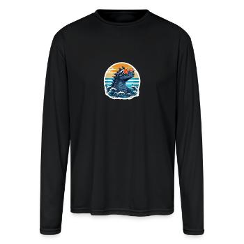 Playful Dark Gray Reptilian Monster with Sunglass - Men's Moisture Wicking Performance Long Sleeve T-Shirt - black - Front