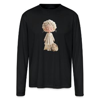 Whimsical Velvet Pom Pom Doll - Men's Moisture Wicking Performance Long Sleeve T-Shirt - black - Front