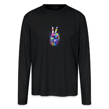 Vibrant Colorful Peace Sign Hand Digital Art - Men's Moisture Wicking Performance Long Sleeve T-Shirt - black - Front