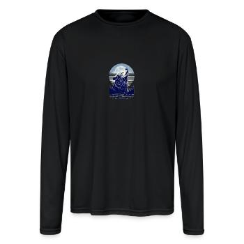 Stylized Howling Wolf with Moon and Trees - Men's Moisture Wicking Performance Long Sleeve T-Shirt - black - Front