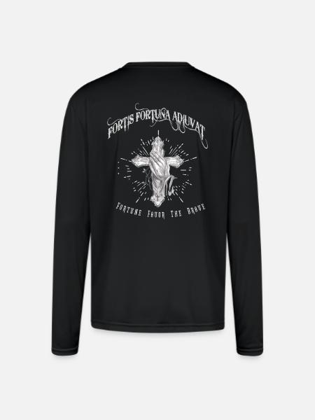 Fortis Fortuna Adiuvat - Cross and Hand Tattoo - Men's Moisture Wicking Performance Long Sleeve T-Shirt - black