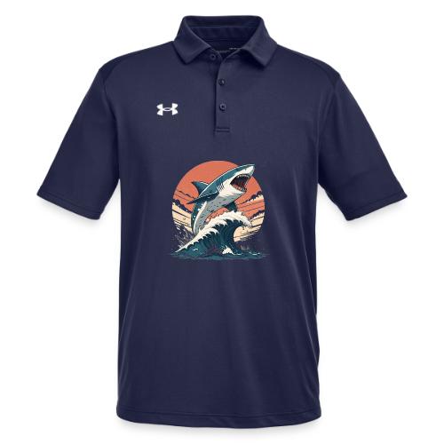 Fierce Shark Breaking Through Waves - Under Armour Men's Tech Polo