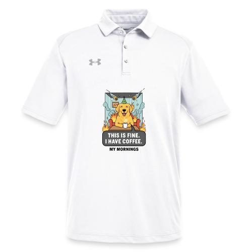 🔥 Funny Dog Meme “This Is Fine, I Have Coffee” - Under Armour Men's Tech Polo