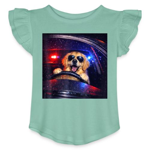 Funny Police Golden Retriever Meme Tee - Toddler Girls Flutter T-shirt