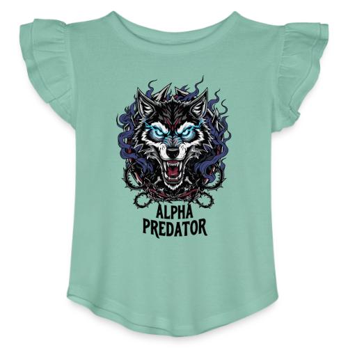 Alpha Predator Wolf Fierce Neon Eyes - Toddler Girls Flutter T-shirt