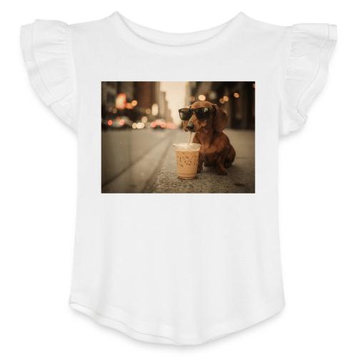 Funny Dachshund Iced Coffee Lover Tee - Toddler Girls Flutter T-shirt