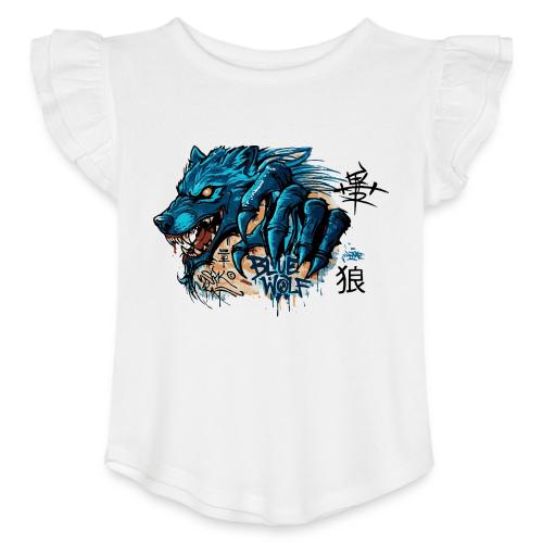 Blue Wolf Graffiti Street Art - Toddler Girls Flutter T-shirt