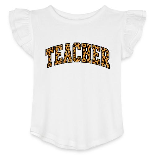 Leopard Print Teacher Typography - Toddler Girls Flutter T-shirt