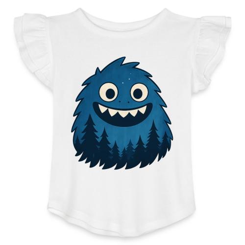 Whimsical Blue Forest Monster – Cute Cartoon Night - Toddler Girls Flutter T-shirt