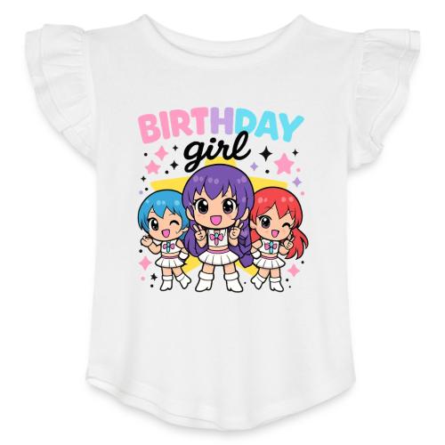 Cute Chibi Birthday Idol Girls - Toddler Girls Flutter T-shirt