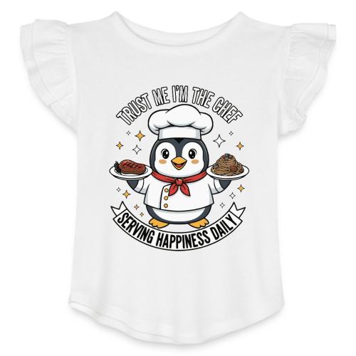 cute Penguin Chef-Funny Cartoon Daily Happiness - Toddler Girls Flutter T-shirt