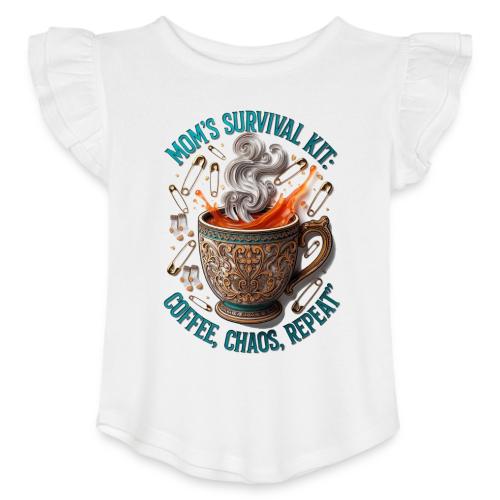 Mom's Survival Kit Tee | Coffee Chaos - Toddler Girls Flutter T-shirt
