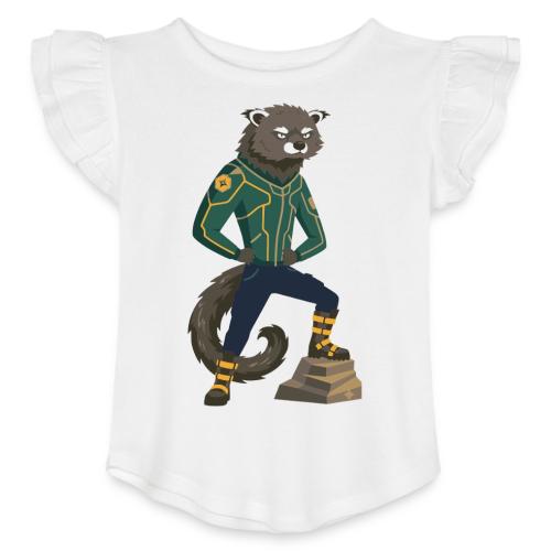 Raccoon Ranger in Neon Armor - Toddler Girls Flutter T-shirt