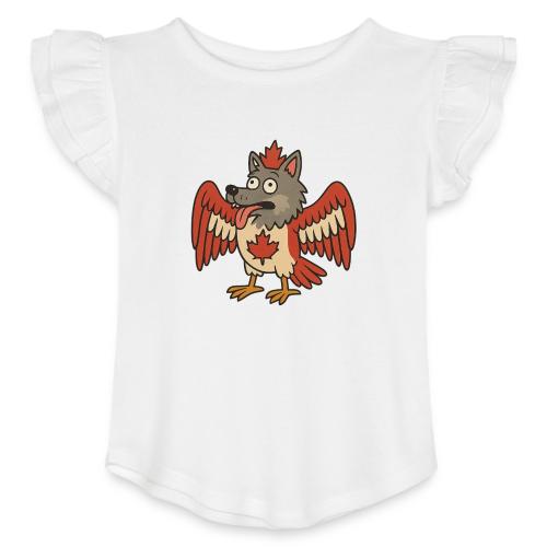 Maple-Mad Wolfbird – Quirky Canadian Creature - Toddler Girls Flutter T-shirt
