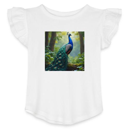 Majestic Peacock in Enchanted Forest - Toddler Girls Flutter T-shirt