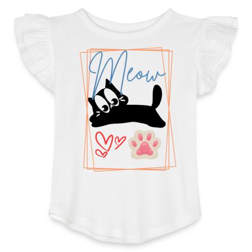 Meow Cat Paw Cute Kitty Lover Design - Toddler Girls Flutter T-shirt