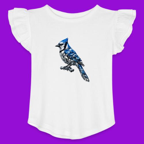 Silver Blue Jay on Perch - Toddler Girls Flutter T-shirt
