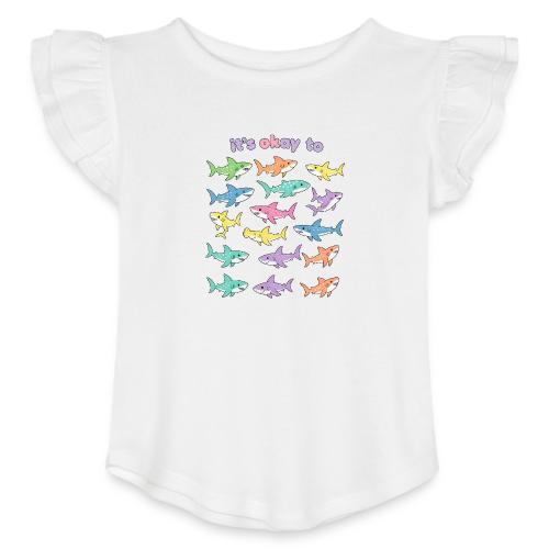 It’s Okay To – Cute Pastel Shark - Toddler Girls Flutter T-shirt