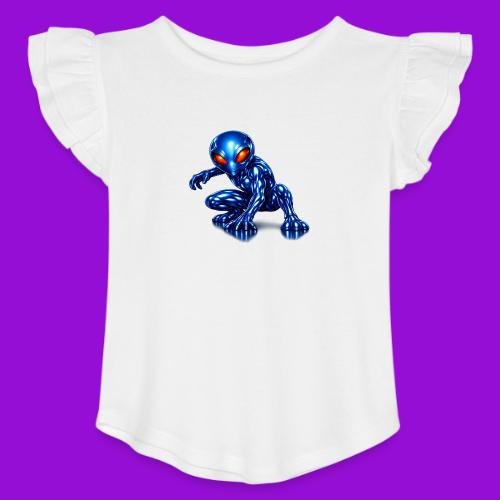 Blue Alien Crouch - Toddler Girls Flutter T-shirt