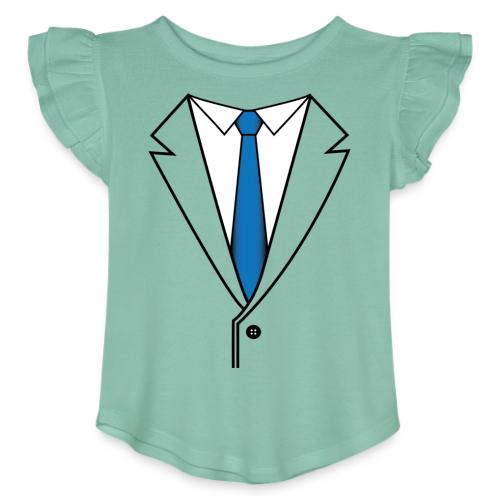 Suit with Blue Tie - Toddler Girls Flutter T-shirt