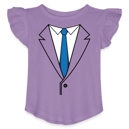 Suit with Blue Tie - Toddler Girls Flutter T-shirt
