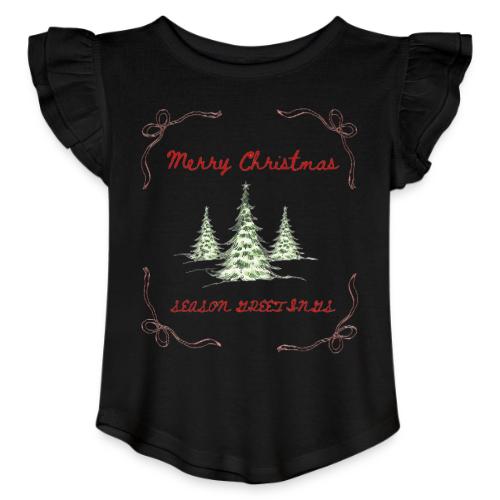 Beautiful Green Christmas Tree Graphic - Toddler Girls Flutter T-shirt