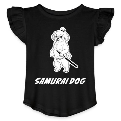 Samurai Maltese Katana Warrior Dog Tee - Toddler Girls Flutter T-shirt