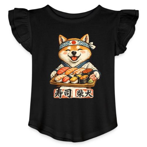 Funny Shiba Inu Sushi Kawaii Dog Tee - Toddler Girls Flutter T-shirt
