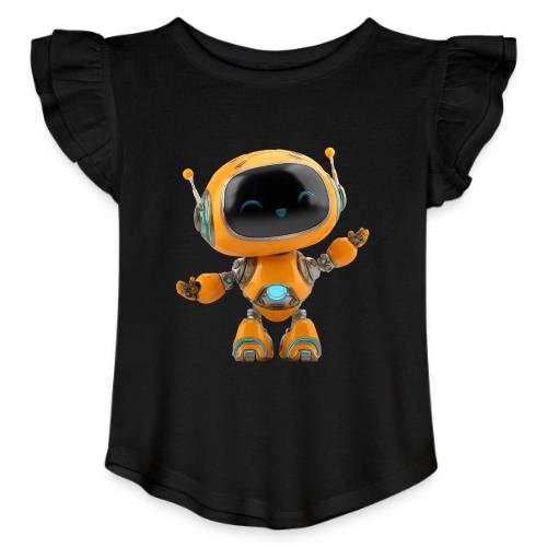 Playful Orange 3D Cartoon Robot for Kids - Toddler Girls Flutter T-shirt