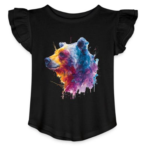Watercolor Bear Portrait - Toddler Girls Flutter T-shirt