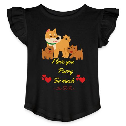 Cute Dog Family Love – “I Love You Purry So much - Toddler Girls Flutter T-shirt