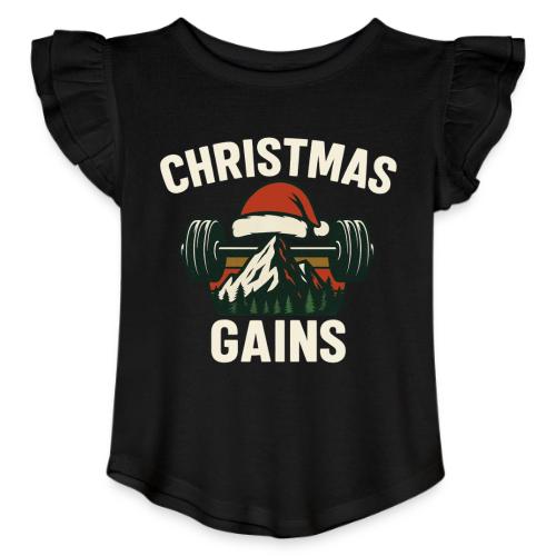 Christmas Gains – Santa Barbell Power - Toddler Girls Flutter T-shirt