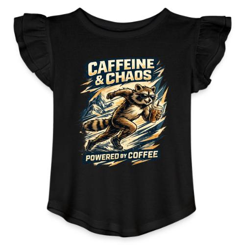Funny Caffeine Chaos Raccoon Coffee Lover Morning - Toddler Girls Flutter T-shirt