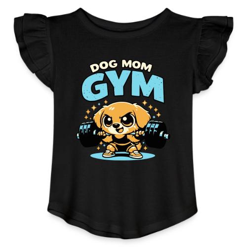 Chibi Dog Gym Workout - Toddler Girls Flutter T-shirt
