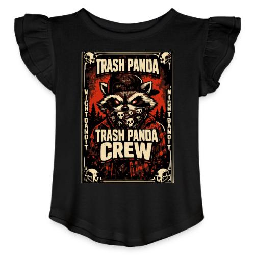 Midnight Forager Raccoon Mushroom Hunter - Toddler Girls Flutter T-shirt