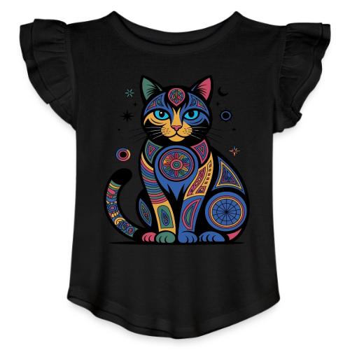 Vibrant Geometric Cat Mandala - Toddler Girls Flutter T-shirt