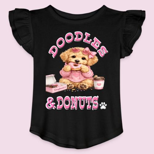 Doodles & Doughnut Cozy Dog Mom Design - Toddler Girls Flutter T-shirt