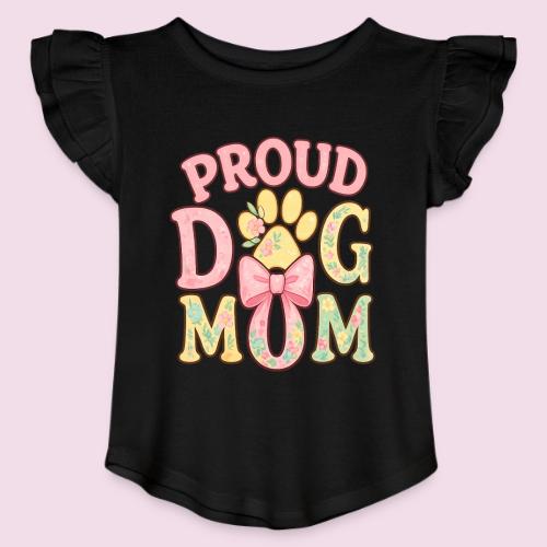 Proud Dog Mom Floral Paw Bow - Toddler Girls Flutter T-shirt