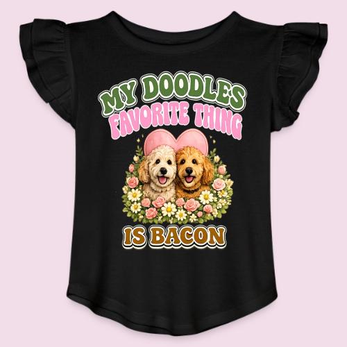 My Doodles Favorite Thing Is Bacon - Toddler Girls Flutter T-shirt