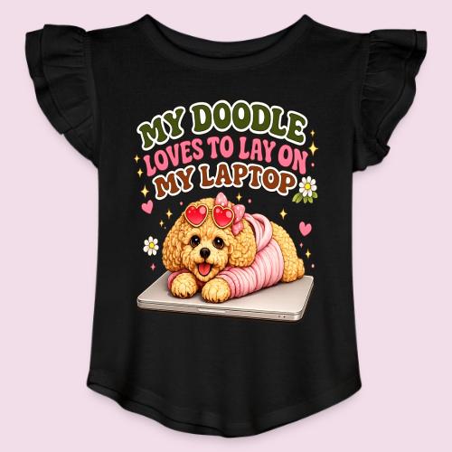My Laptop Belongs to My Doodle - Toddler Girls Flutter T-shirt