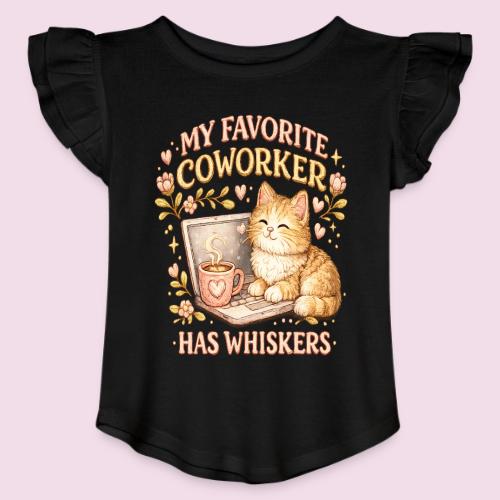 My Favorite Coworker Has Whiskers Faux Stitched - Toddler Girls Flutter T-shirt