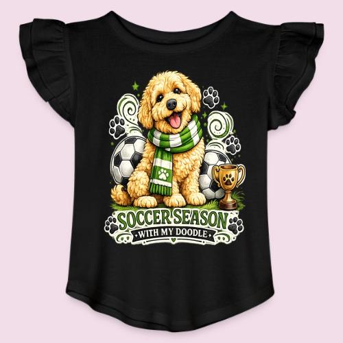 Soccer Season With My Doodle Goldendoodle Dog - Toddler Girls Flutter T-shirt
