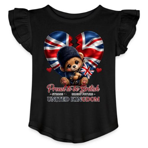 Proud to Be British Teddy Bear UK Patriot Gift - Toddler Girls Flutter T-shirt
