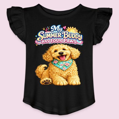 My Summer Buddy Has Four Paws - Toddler Girls Flutter T-shirt